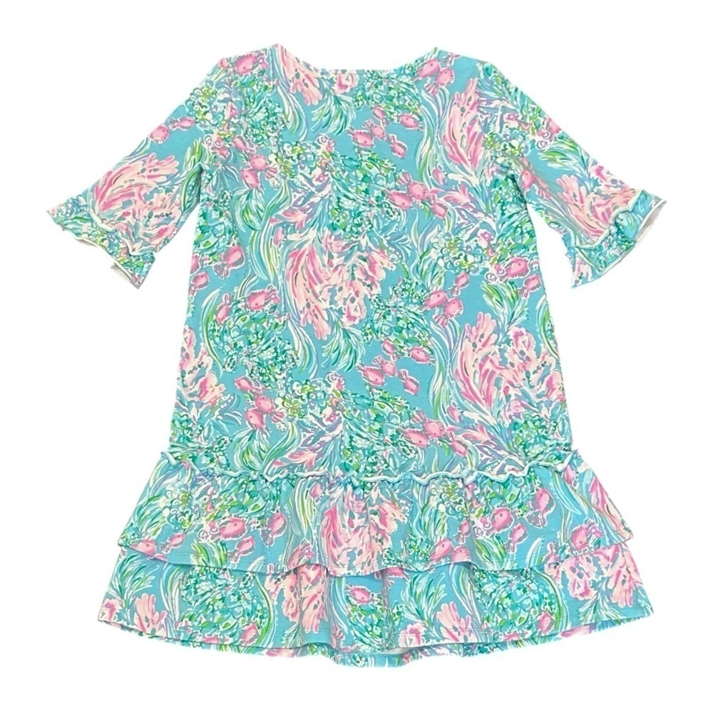 Lilly Pulitzer Kailyn Tiered Ruffle Dress Amalfi Blue Girl’s XL (12-14) 007629 - Picture 2 of 4